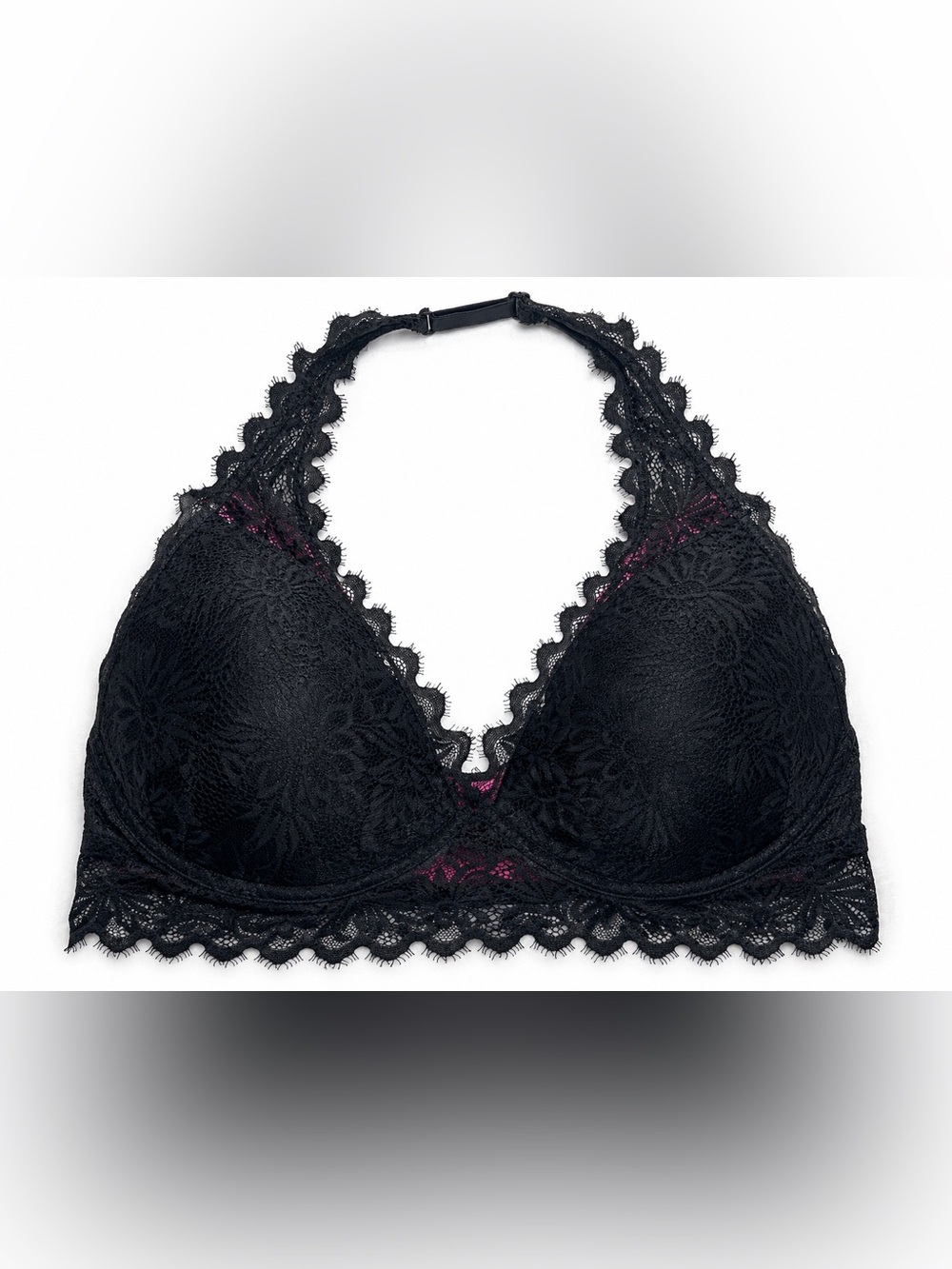 Victoria’s Secret PINK Lace Halter Bralette Black Pink Lined Wireless Bra M